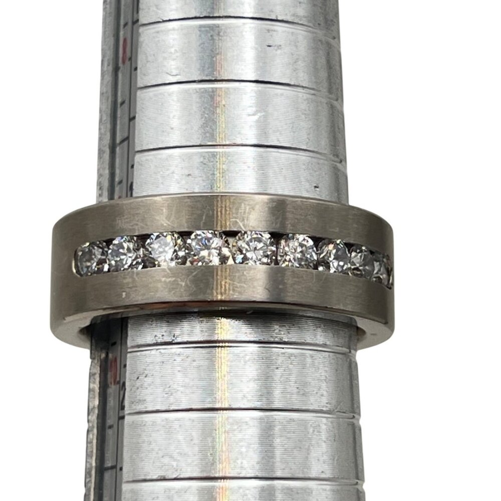 Mens Titanium Ring Size 9.5 Cubic Zirconia Channel Set Wedding Band Anniversary